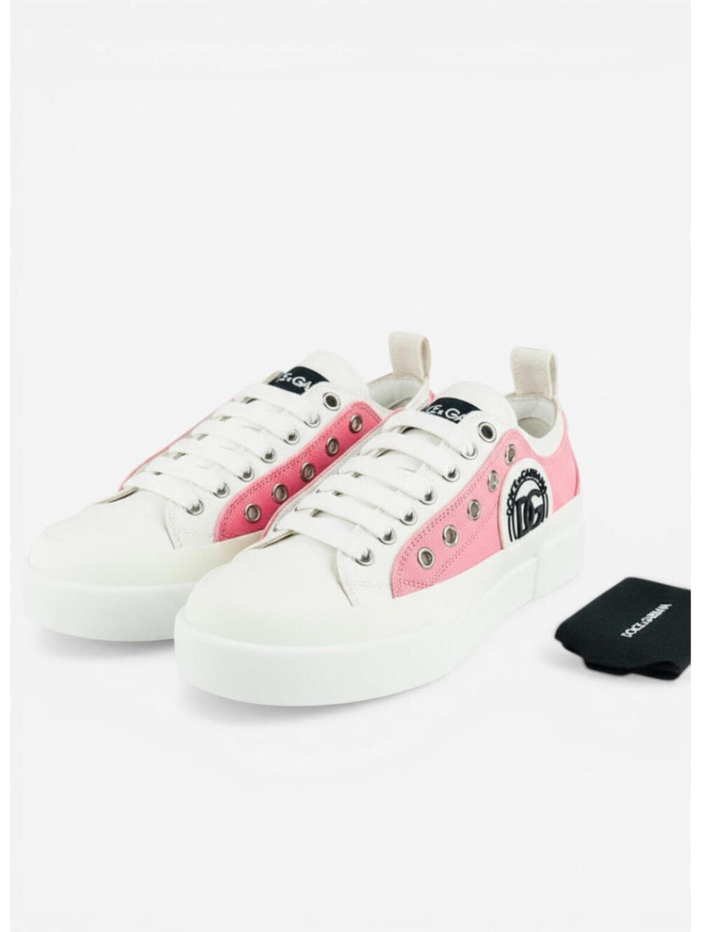 Dolce & Gabbana Portofino Layered White Pink DG Logo Sneaker EU 36 | NIB